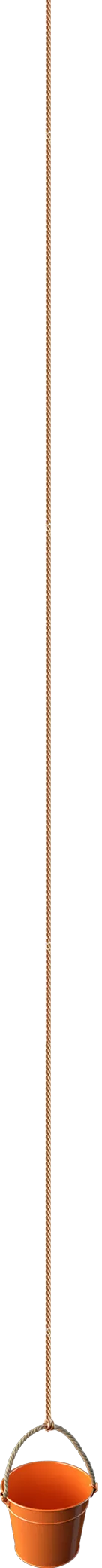 Illustrated wooden bucket descending into the hero well