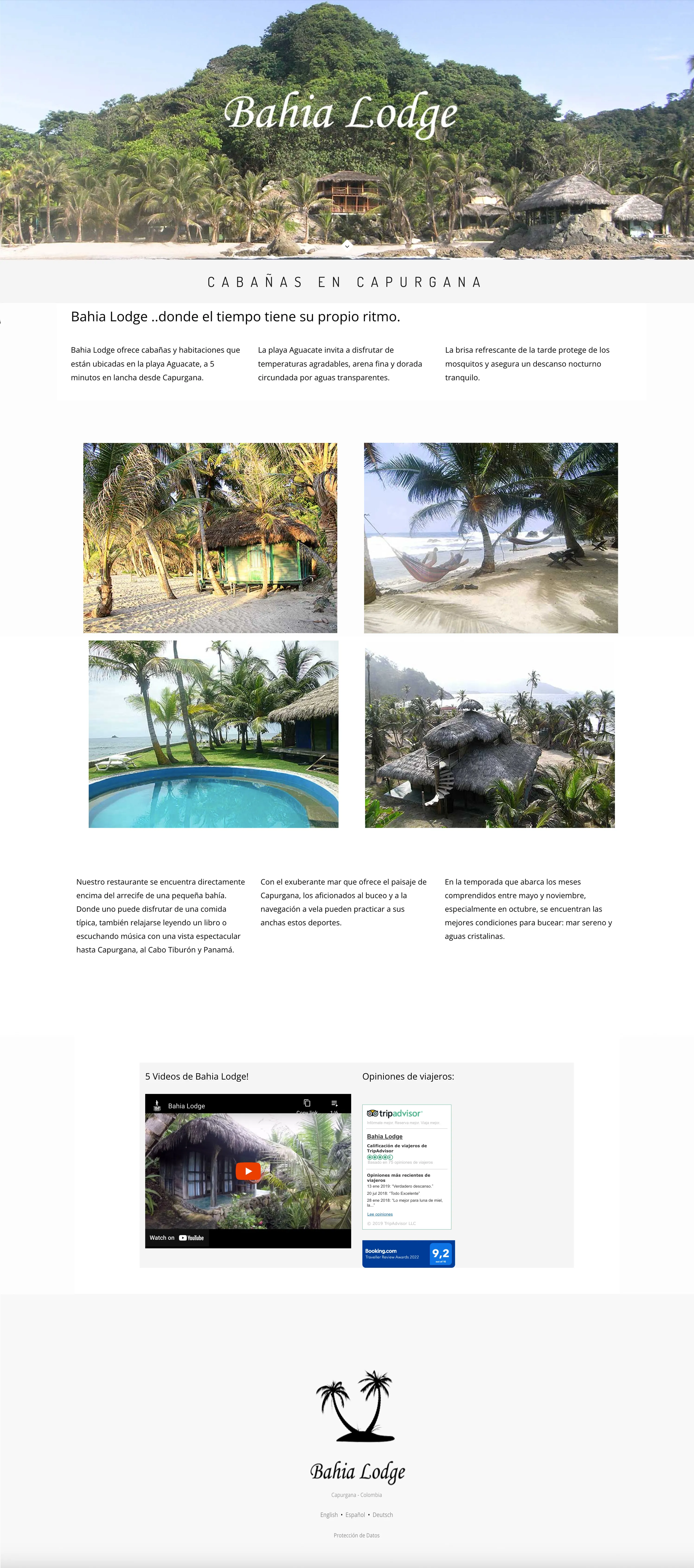 Before: Bahia Lodge homepage with outdated hostel visuals